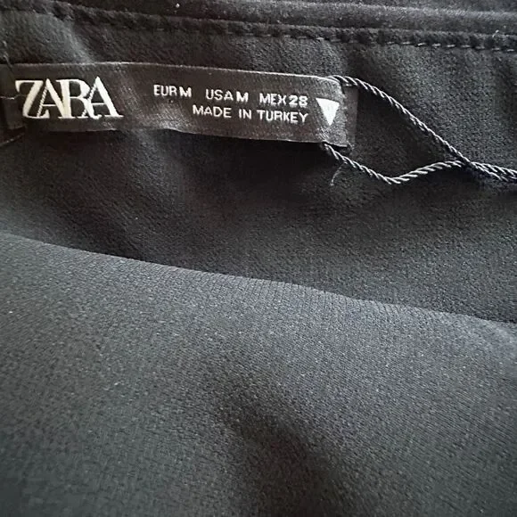 Zara Crop Top One Shoulder Linen Blend Black Ruched Size Medium - Picture 4 of 6